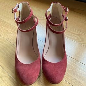 Kate Spade Chestnut Red Suede Ankle Strap Heels